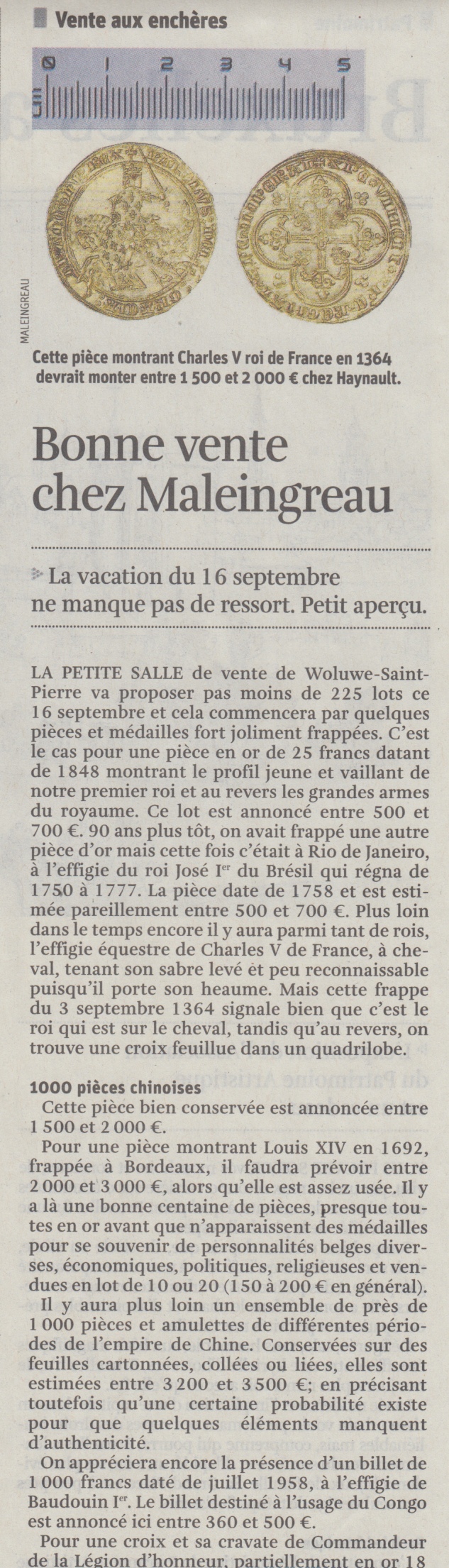 Bonne vente chez Maleingreau - La Libre Belgique - Wednesday, September 6th 2017